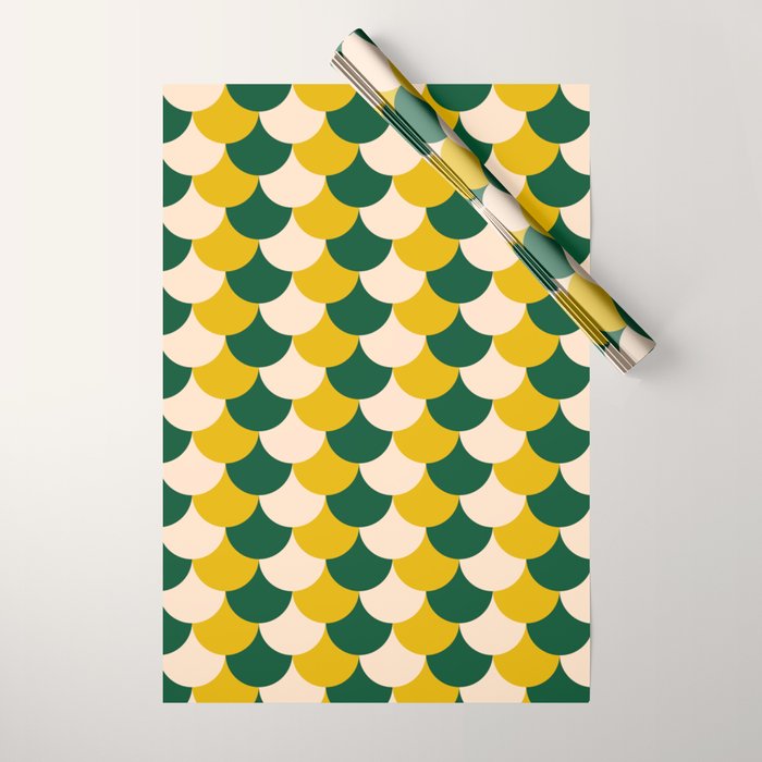 Scale Pattern / Art-deco - Green, Yellow and Cream Wrapping Paper Gallery Image 1