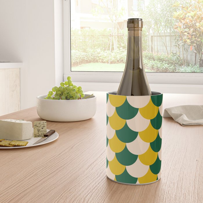 Scale Pattern / Art-deco - Green, Yellow and Cream Wine Chiller Gallery Image 4