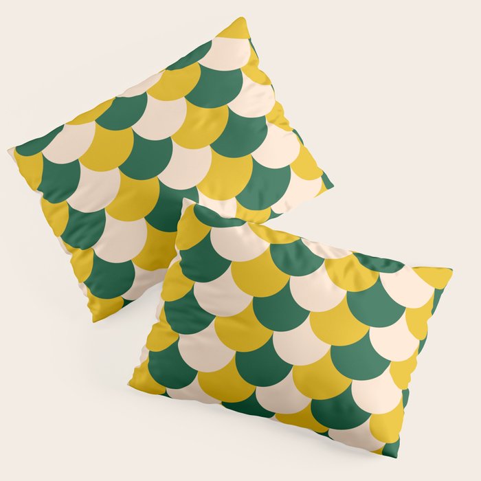Scale Pattern / Art-deco - Green, Yellow and Cream Pillow Sham Gallery Image 1