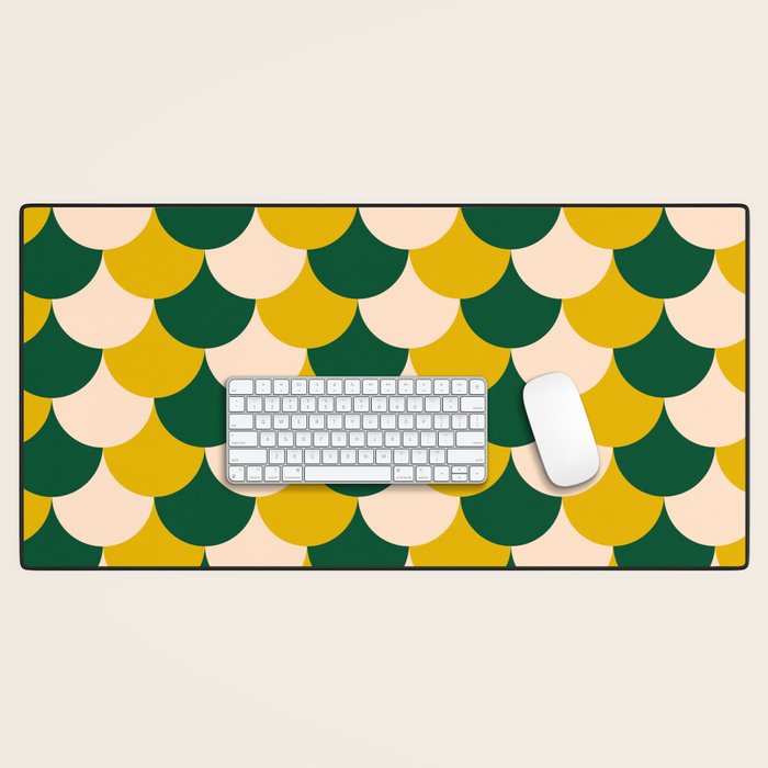 Scale Pattern / Art-deco - Green, Yellow and Cream Desk Mat Gallery Image 1