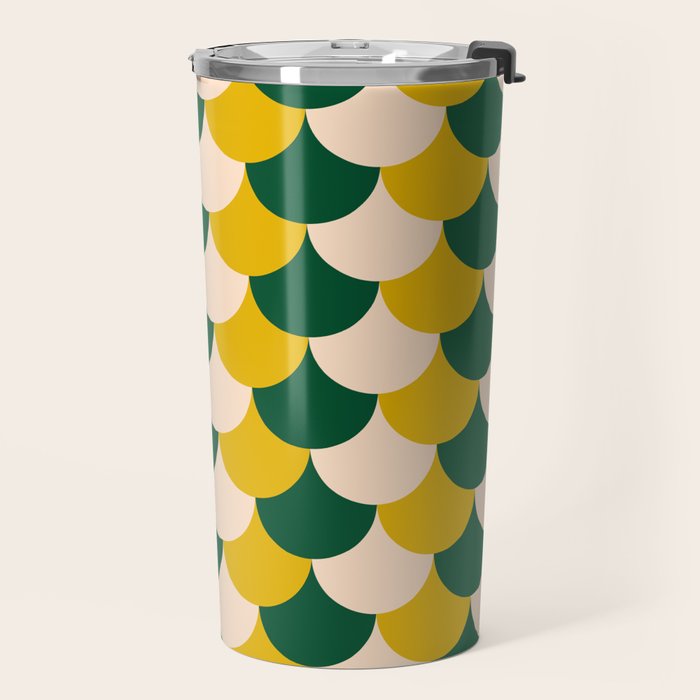 Scale Pattern / Art-deco - Green, Yellow and Cream Travel Mug Gallery Image 2