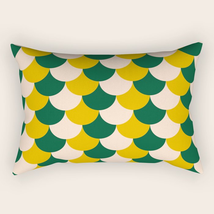 Scale Pattern / Art-deco - Green, Yellow and Cream Rectangular Pillow Gallery Image 2