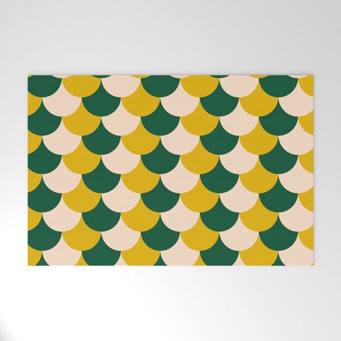 Scale Pattern / Art-deco - Green, Yellow and Cream Welcome Mat Gallery Image 1