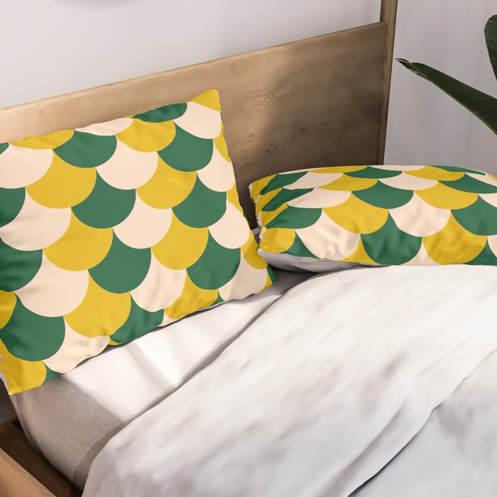 Scale Pattern / Art-deco - Green, Yellow and Cream Pillow Sham Gallery Image 2