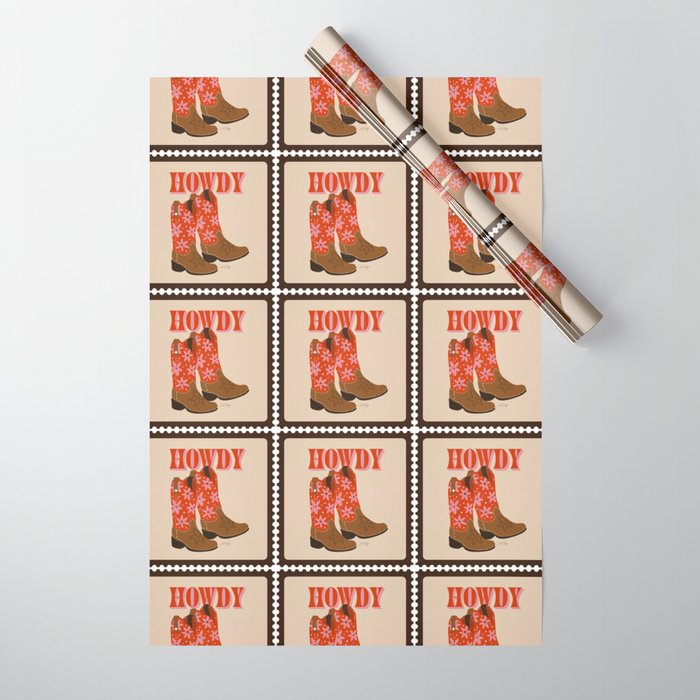 Howdy Cowgirl - Coral & Pink Wrapping Paper Gallery Image 1