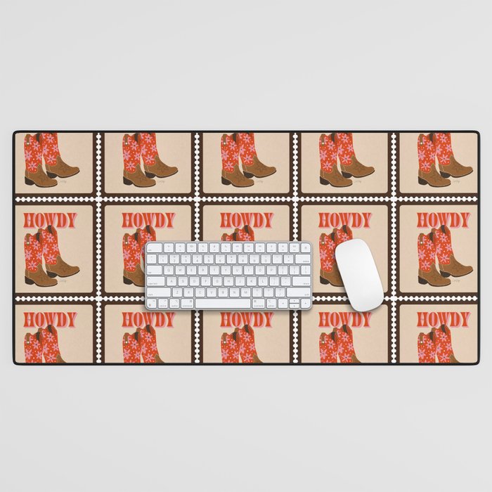 Howdy Cowgirl - Coral & Pink Desk Mat Gallery Image 1