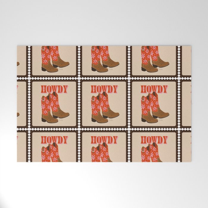Howdy Cowgirl - Coral & Pink Welcome Mat Gallery Image 1