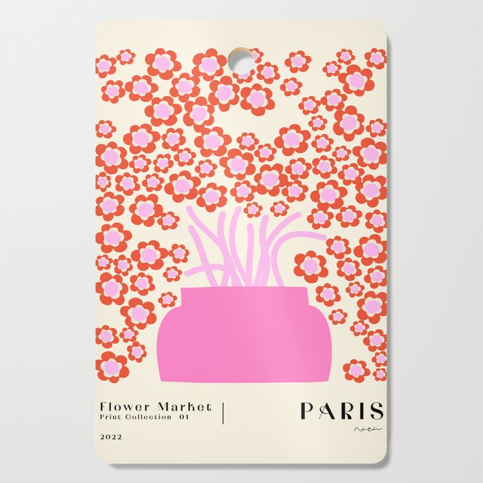 Modern Pink flower bouquet. Flower market. Paris Cutting Board Gallery Image 1
