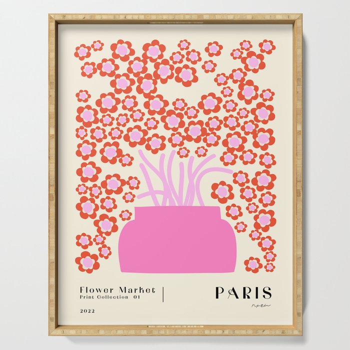 Modern Pink flower bouquet. Flower market. Paris Serving Tray Gallery Image 1