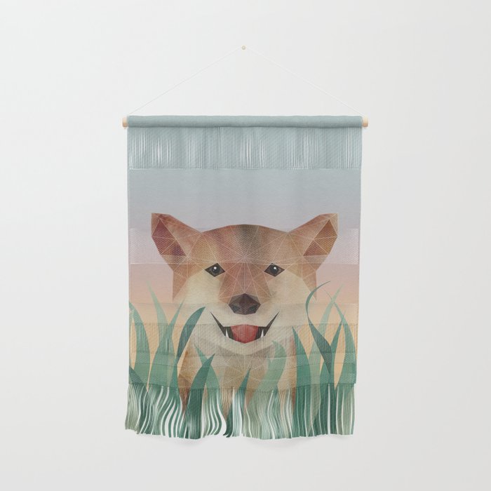 Happy Shiba in the Grass (Sunrise Dog) Wall Hanging Gallery Image 1