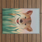Happy Shiba in the Grass (Sunrise Dog) Outdoor Rug Gallery Image 1