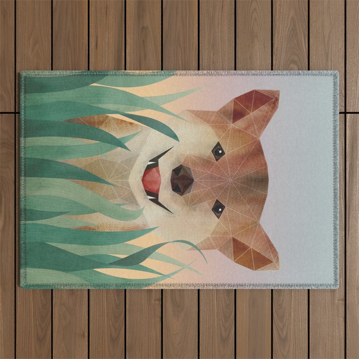 Happy Shiba in the Grass (Sunrise Dog) Outdoor Rug Gallery Image 1