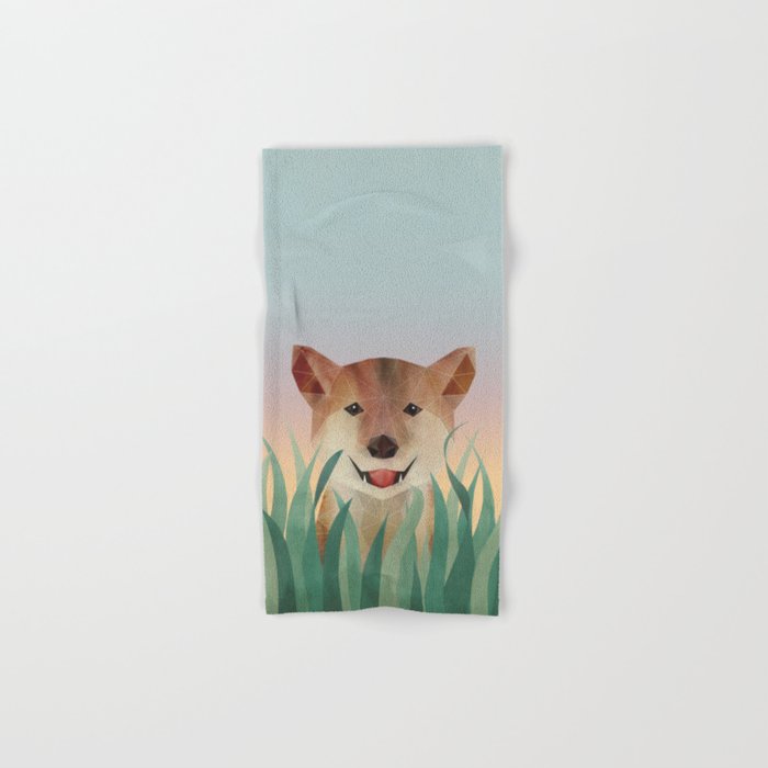 Happy Shiba in the Grass (Sunrise Dog) Bath Towel Gallery Image 1