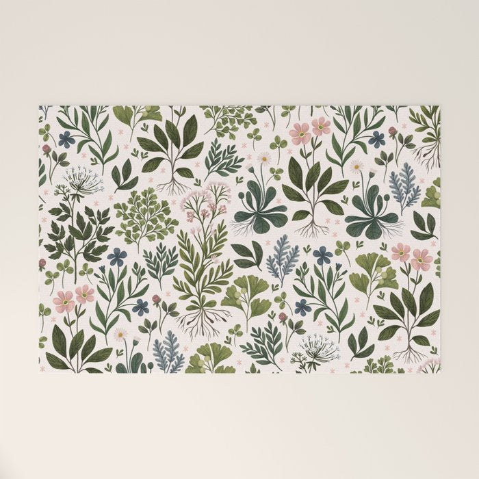 Herbarium ~ vintage inspired botanical art print ~ white Welcome Mat Gallery Image 1