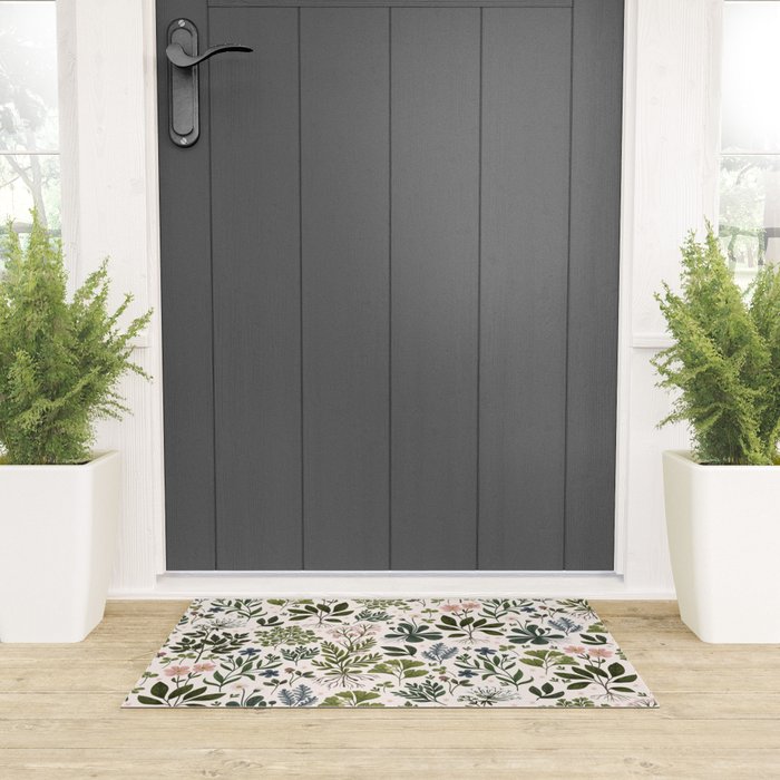Herbarium ~ vintage inspired botanical art print ~ white Welcome Mat Gallery Image 3