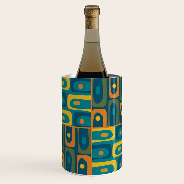 Mid Century Modern Piquet Abstract Multi Pattern in Moroccan Blue Teal Orange Olive Mustard Wine Chiller Gallery Image 1