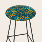 Mid Century Modern Piquet Abstract Multi Pattern in Moroccan Blue Teal Orange Olive Mustard Stool Gallery Image 2