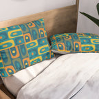 Mid Century Modern Piquet Abstract Multi Pattern in Moroccan Blue Teal Orange Olive Mustard Pillow Sham Gallery Image 2