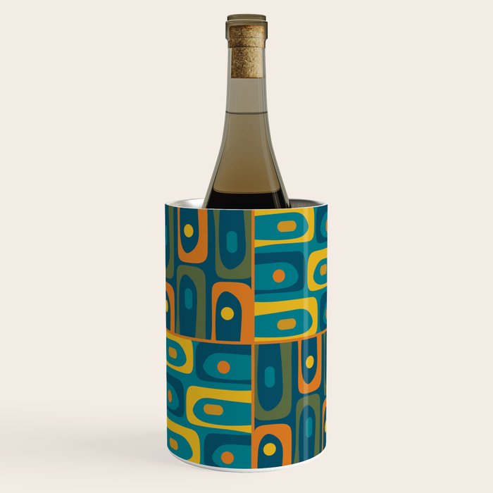 Mid Century Modern Piquet Abstract Multi Pattern in Moroccan Blue Teal Orange Olive Mustard Wine Chiller Gallery Image 3