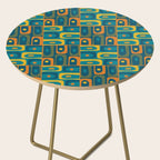 Mid Century Modern Piquet Abstract Multi Pattern in Moroccan Blue Teal Orange Olive Mustard Side Table Gallery Image 2