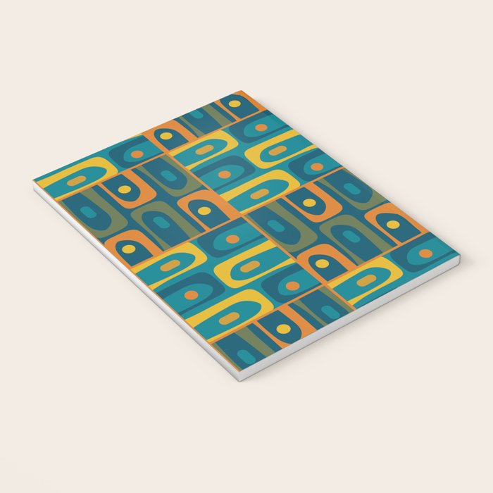 Mid Century Modern Piquet Abstract Multi Pattern in Moroccan Blue Teal Orange Olive Mustard Notebook Gallery Image 3