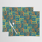 Mid Century Modern Piquet Abstract Multi Pattern in Moroccan Blue Teal Orange Olive Mustard Placemat Gallery Image 1