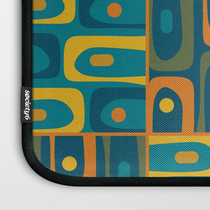 Mid Century Modern Piquet Abstract Multi Pattern in Moroccan Blue Teal Orange Olive Mustard Laptop Sleeve Gallery Image 3