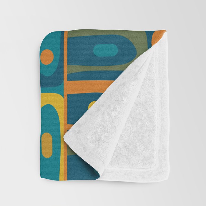 Mid Century Modern Piquet Abstract Multi Pattern in Moroccan Blue Teal Orange Olive Mustard Throw Blanket Gallery Image 3