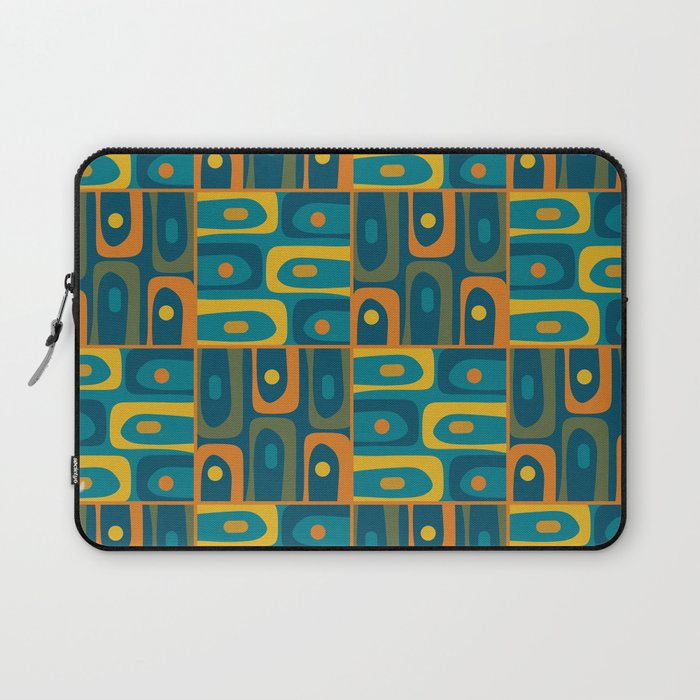 Mid Century Modern Piquet Abstract Multi Pattern in Moroccan Blue Teal Orange Olive Mustard Laptop Sleeve Gallery Image 1