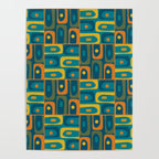 Mid Century Modern Piquet Abstract Multi Pattern in Moroccan Blue Teal Orange Olive Mustard Poster Gallery Image 4
