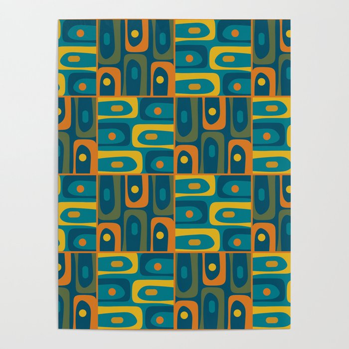 Mid Century Modern Piquet Abstract Multi Pattern in Moroccan Blue Teal Orange Olive Mustard Poster Gallery Image 4