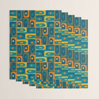 Mid Century Modern Piquet Abstract Multi Pattern in Moroccan Blue Teal Orange Olive Mustard Wrapping Paper Gallery Image 3