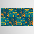 Mid Century Modern Piquet Abstract Multi Pattern in Moroccan Blue Teal Orange Olive Mustard Tablecloth Gallery Image 2