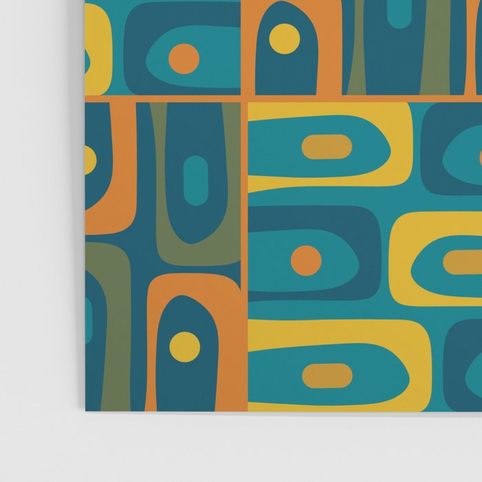 Mid Century Modern Piquet Abstract Multi Pattern in Moroccan Blue Teal Orange Olive Mustard Poster Gallery Image 3
