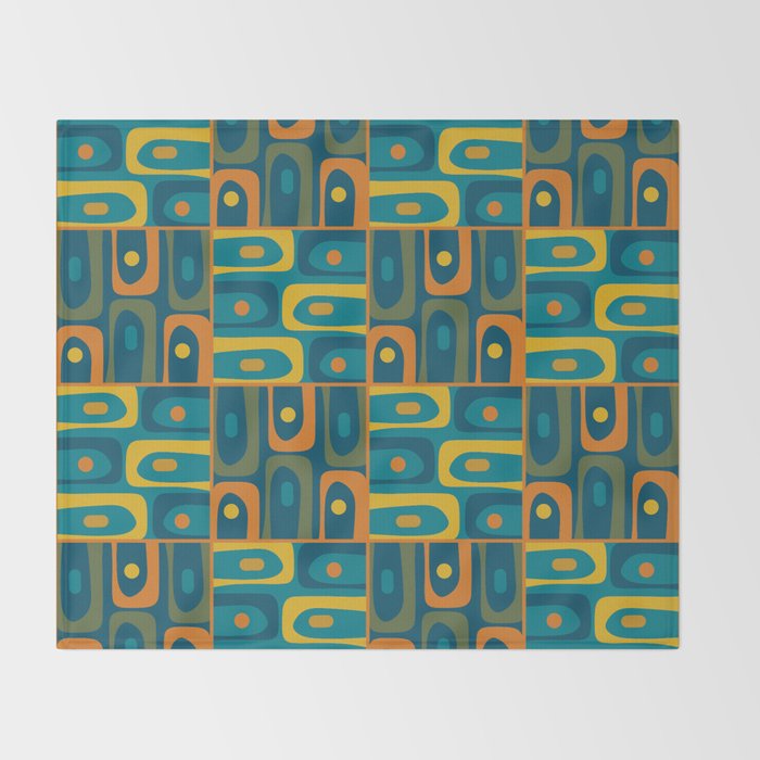 Mid Century Modern Piquet Abstract Multi Pattern in Moroccan Blue Teal Orange Olive Mustard Throw Blanket Gallery Image 2