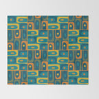 Mid Century Modern Piquet Abstract Multi Pattern in Moroccan Blue Teal Orange Olive Mustard Throw Blanket Gallery Image 2