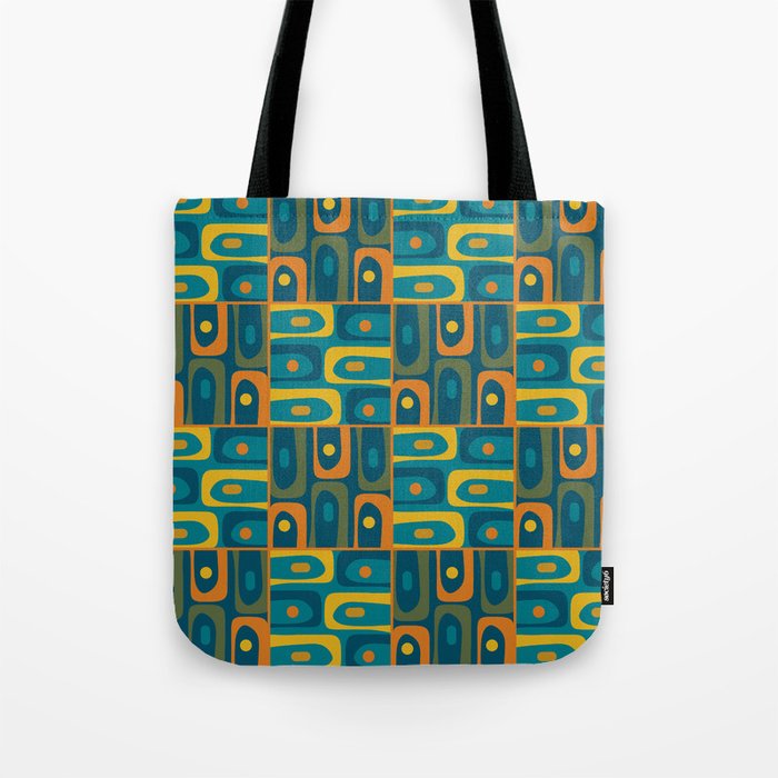 Mid Century Modern Piquet Abstract Multi Pattern in Moroccan Blue Teal Orange Olive Mustard Tote Bag Gallery Image 1