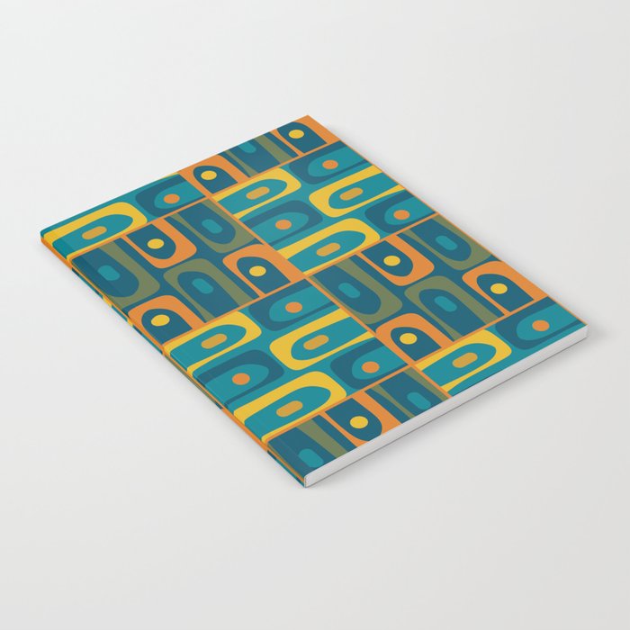 Mid Century Modern Piquet Abstract Multi Pattern in Moroccan Blue Teal Orange Olive Mustard Notebook Gallery Image 2