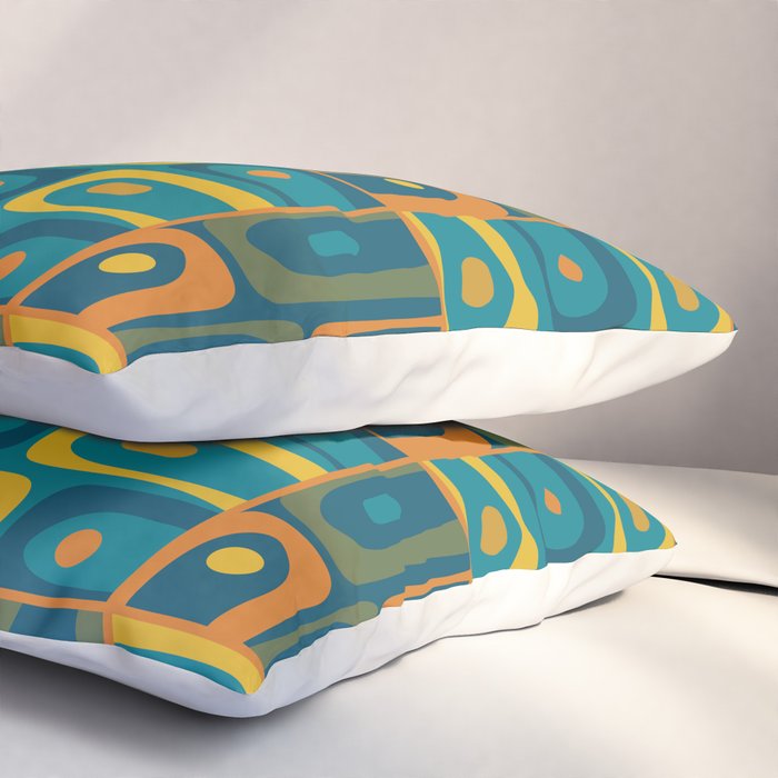 Mid Century Modern Piquet Abstract Multi Pattern in Moroccan Blue Teal Orange Olive Mustard Pillow Sham Gallery Image 3