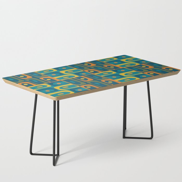 Mid Century Modern Piquet Abstract Multi Pattern in Moroccan Blue Teal Orange Olive Mustard Coffee Table Gallery Image 1