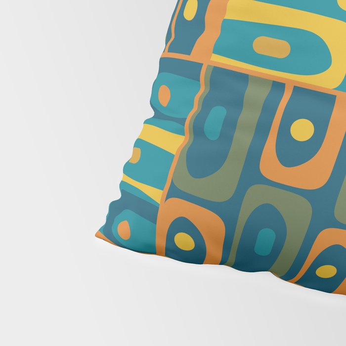 Mid Century Modern Piquet Abstract Multi Pattern in Moroccan Blue Teal Orange Olive Mustard Pillow Sham Gallery Image 4