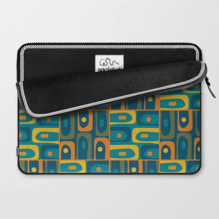 Mid Century Modern Piquet Abstract Multi Pattern in Moroccan Blue Teal Orange Olive Mustard Laptop Sleeve Gallery Image 2