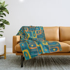 Mid Century Modern Piquet Abstract Multi Pattern in Moroccan Blue Teal Orange Olive Mustard Throw Blanket Gallery Image 1