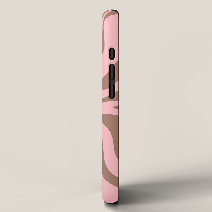 Retro Liquid Swirl Contemporary Abstract Pattern in Mocha Brown and Pink iPhone Case Gallery Image 2