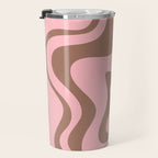 Retro Liquid Swirl Contemporary Abstract Pattern in Mocha Brown and Pink Travel Mug Gallery Image 3