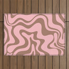 Retro Liquid Swirl Contemporary Abstract Pattern in Mocha Brown and Pink Outdoor Rug Gallery Image 1