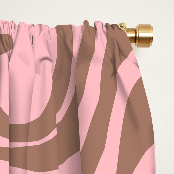 Retro Liquid Swirl Contemporary Abstract Pattern in Mocha Brown and Pink Window Curtain Gallery Image 2