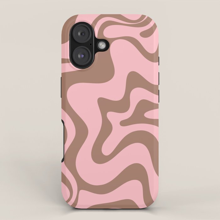 Retro Liquid Swirl Contemporary Abstract Pattern in Mocha Brown and Pink iPhone Case Gallery Image 1