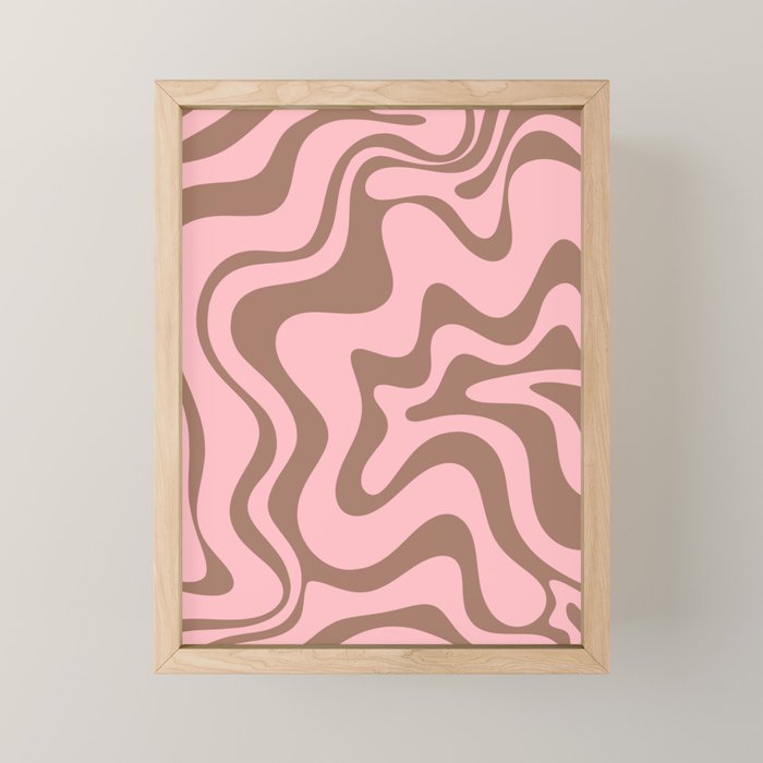 Retro Liquid Swirl Contemporary Abstract Pattern in Mocha Brown and Pink Mini Art Print Gallery Image 1