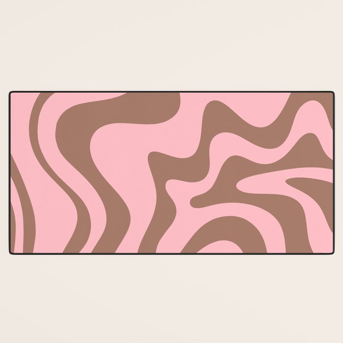 Retro Liquid Swirl Contemporary Abstract Pattern in Mocha Brown and Pink Desk Mat Gallery Image 3